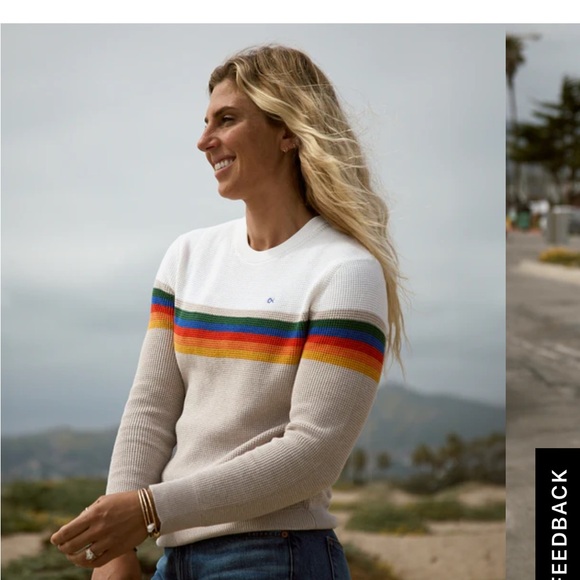 Outerknown Cream and Tan Sweater with Rainbow Stripes - Picture 9 of 10